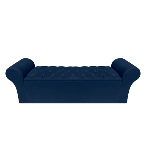 Recamier Baú Calçadeira Chaise Quarto King 195cm Madrid:suede Azul Marinho