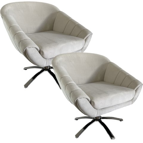 Kit Duas Poltrona Giovana Base Giratória Cromado em Sued Premium:bege