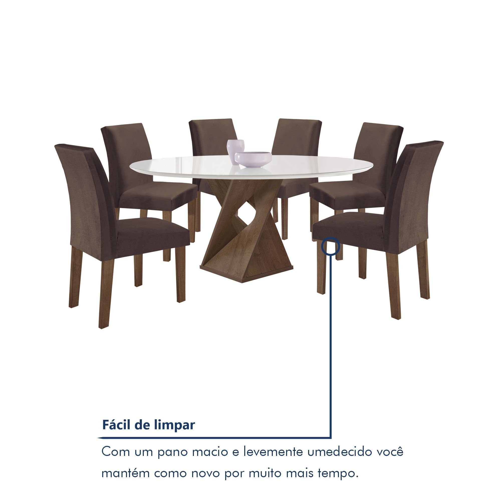 Conjunto Mesa Barcelona 120cmx120cm 6 Cadeiras Espanha Tampo Plus Redondo Vidro Yescasa - 8