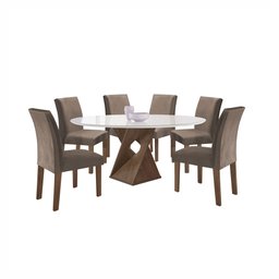 Conjunto Mesa Barcelona 120cmx120cm 6 Cadeiras Espanha Tampo Plus Redondo Vidro Yescasa - 14