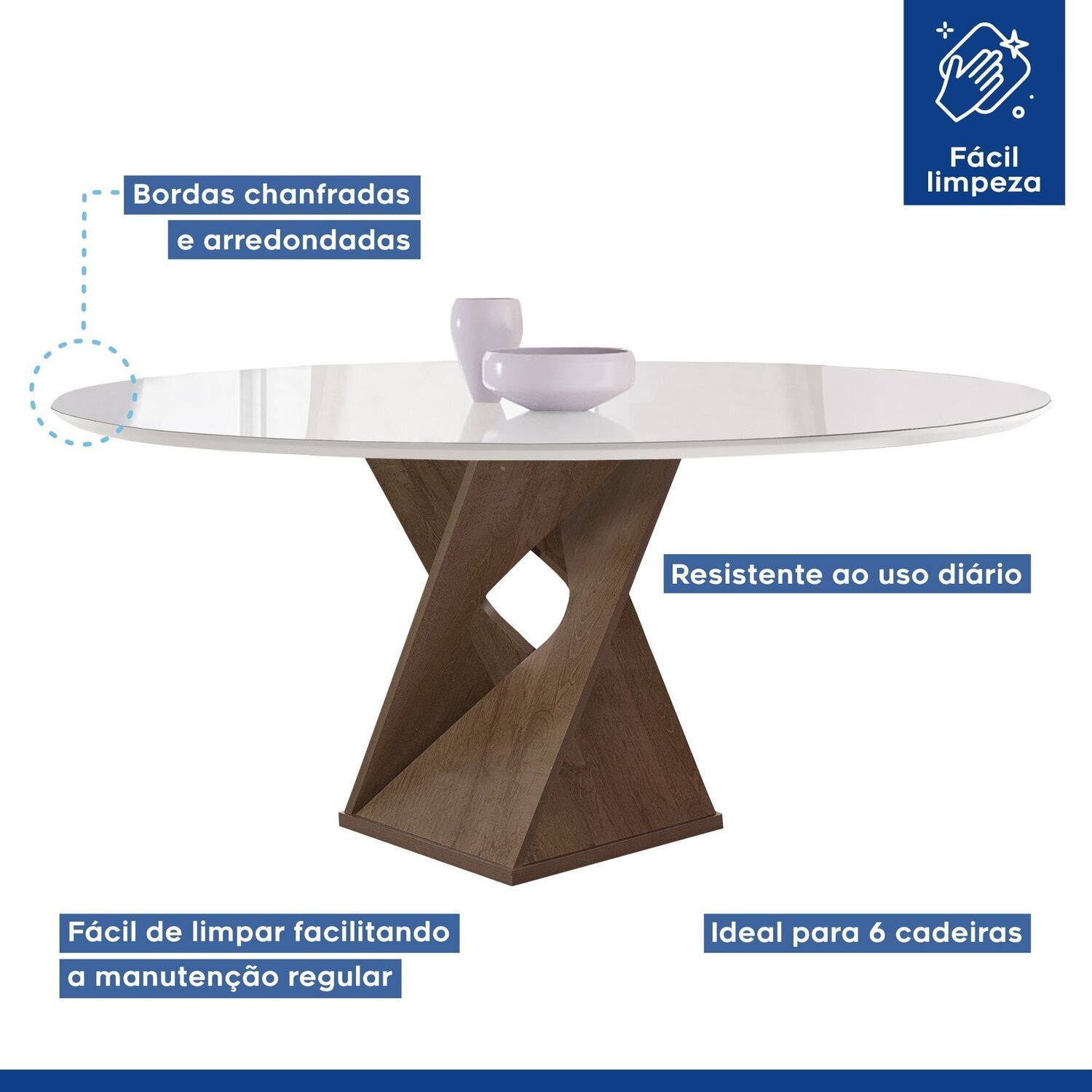 Conjunto Mesa Barcelona 120cmx120cm 6 Cadeiras Espanha Tampo Plus Redondo Vidro Yescasa - 4