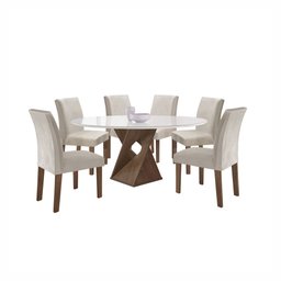 Conjunto Mesa Barcelona 120cmx120cm 6 Cadeiras Espanha Tampo Plus Redondo Vidro Yescasa - 14