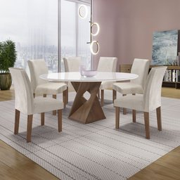 Conjunto Mesa Barcelona 120cmx120cm 6 Cadeiras Espanha Tampo Plus Redondo Vidro Yescasa - 1
