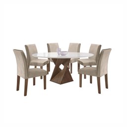 Conjunto Mesa Barcelona 120cmx120cm 6 Cadeiras Espanha Tampo Plus Redondo Vidro Yescasa - 14