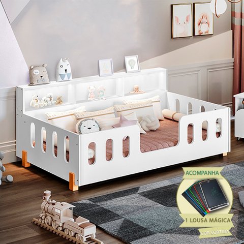 Cama de Criança Infant Montessoriana Led Nina com Nicho - Branco Incluso Lousa Mágica