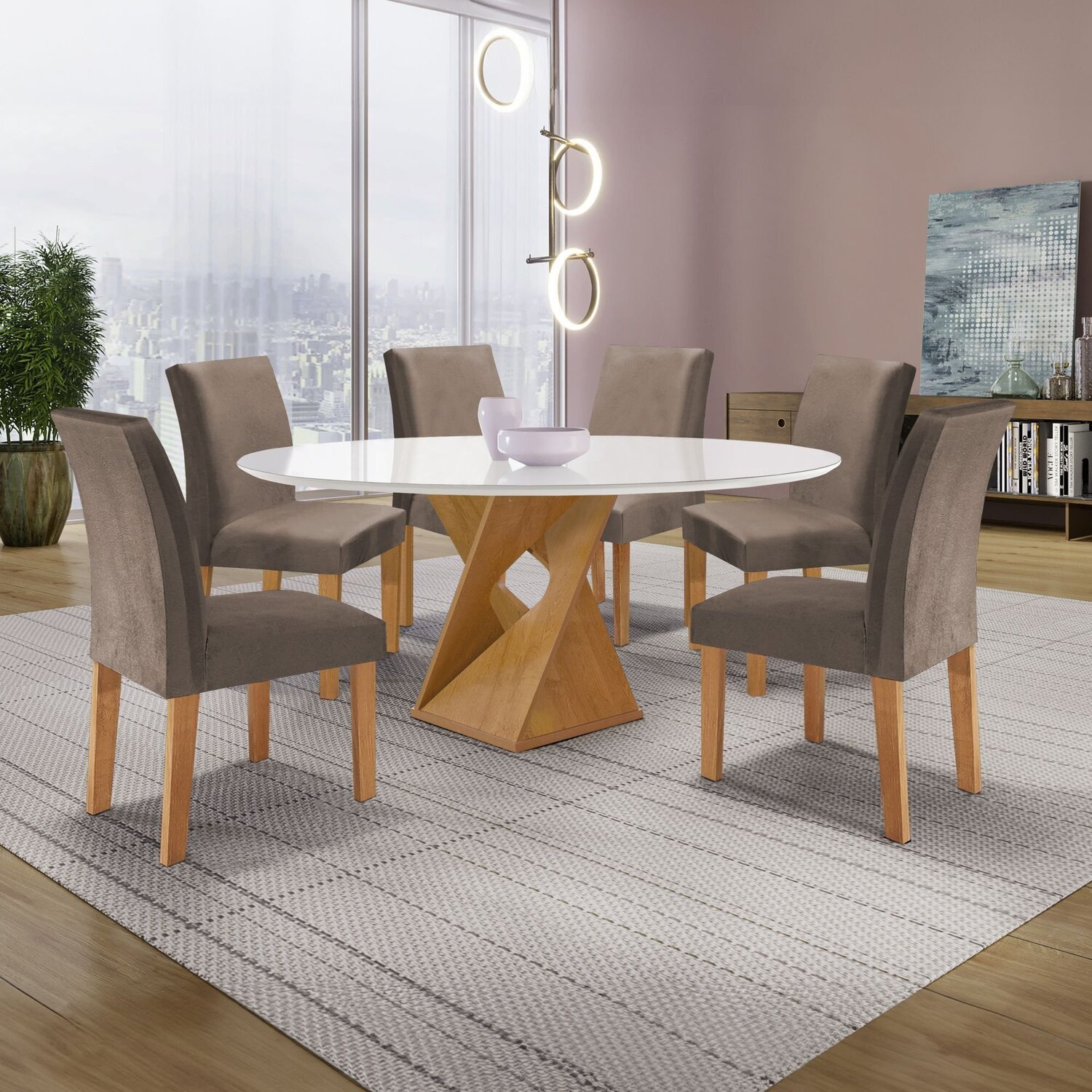 Conjunto Mesa Barcelona 120cmx120cm 6 Cadeiras Espanha Tampo Plus Redondo Vidro Yescasa - 1