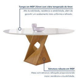 Conjunto Mesa Barcelona 120cmx120cm 6 Cadeiras Espanha Tampo Plus Redondo Vidro Yescasa - 2