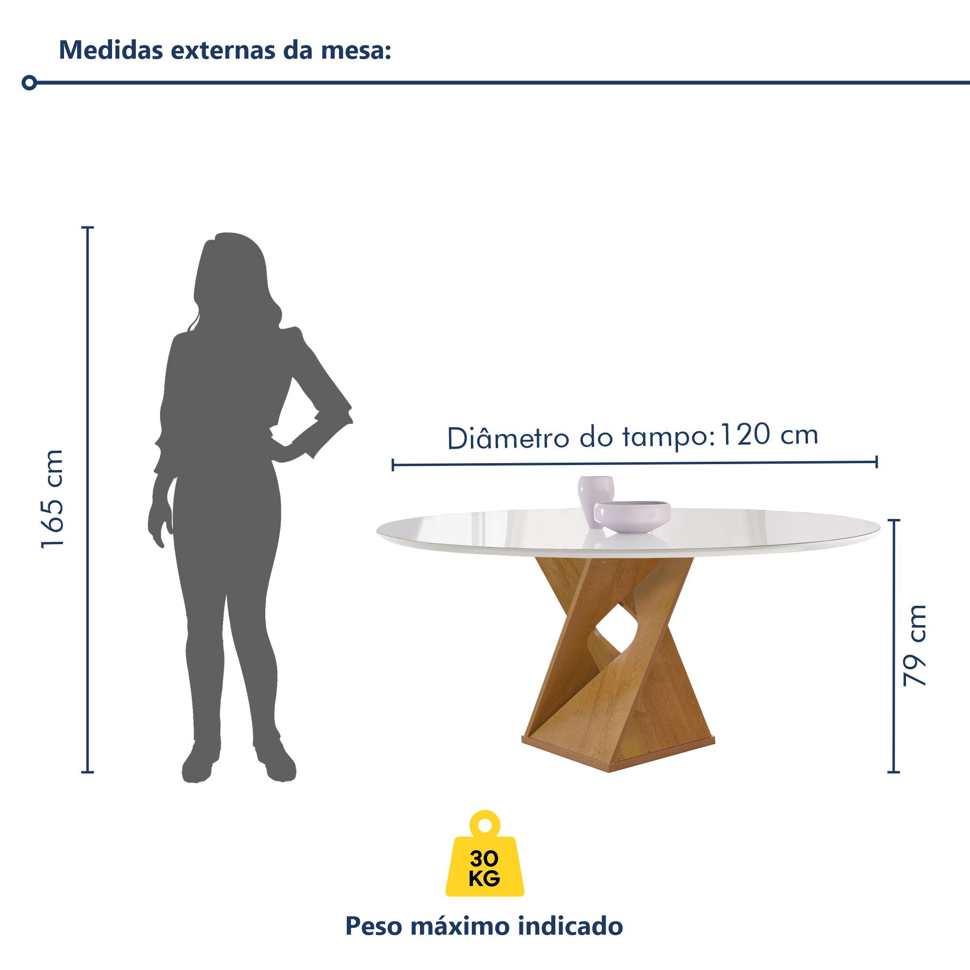 Conjunto Mesa Barcelona 120cmx120cm 6 Cadeiras Espanha Tampo Plus Redondo Vidro Yescasa - 9