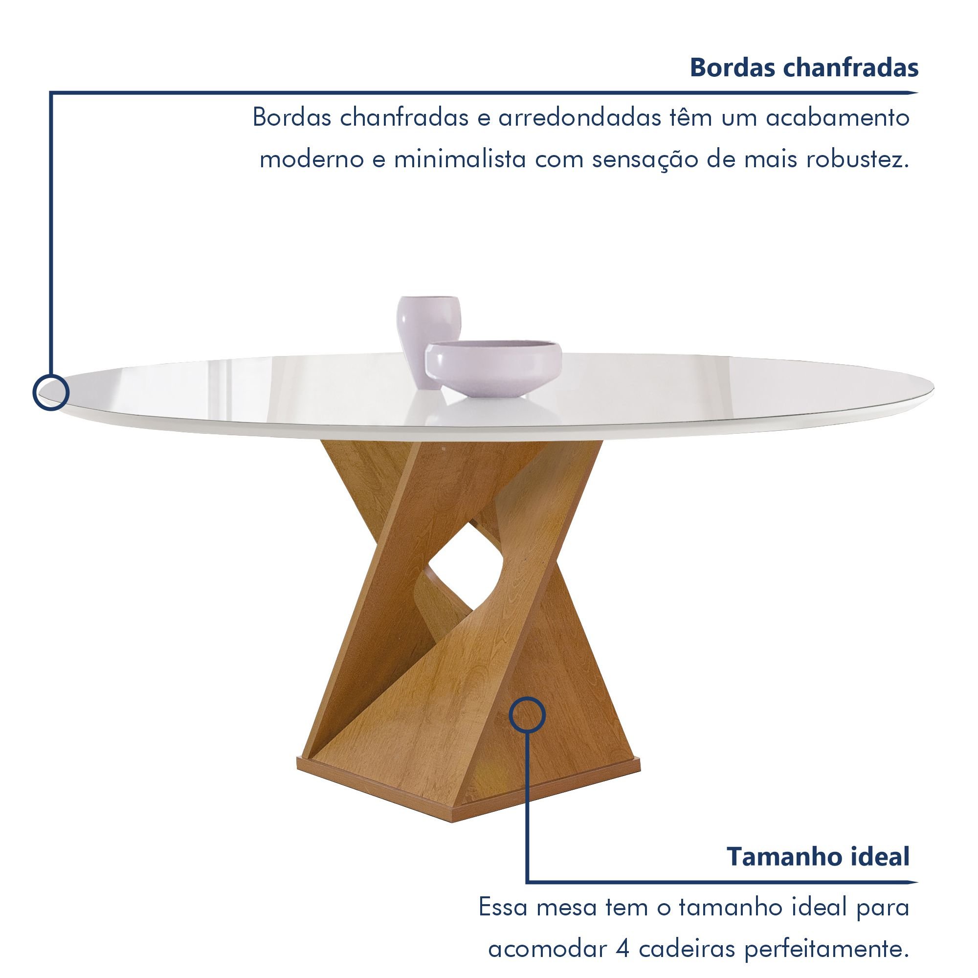 Conjunto Mesa Barcelona 120cmx120cm 6 Cadeiras Espanha Tampo Plus Redondo Vidro Yescasa - 4