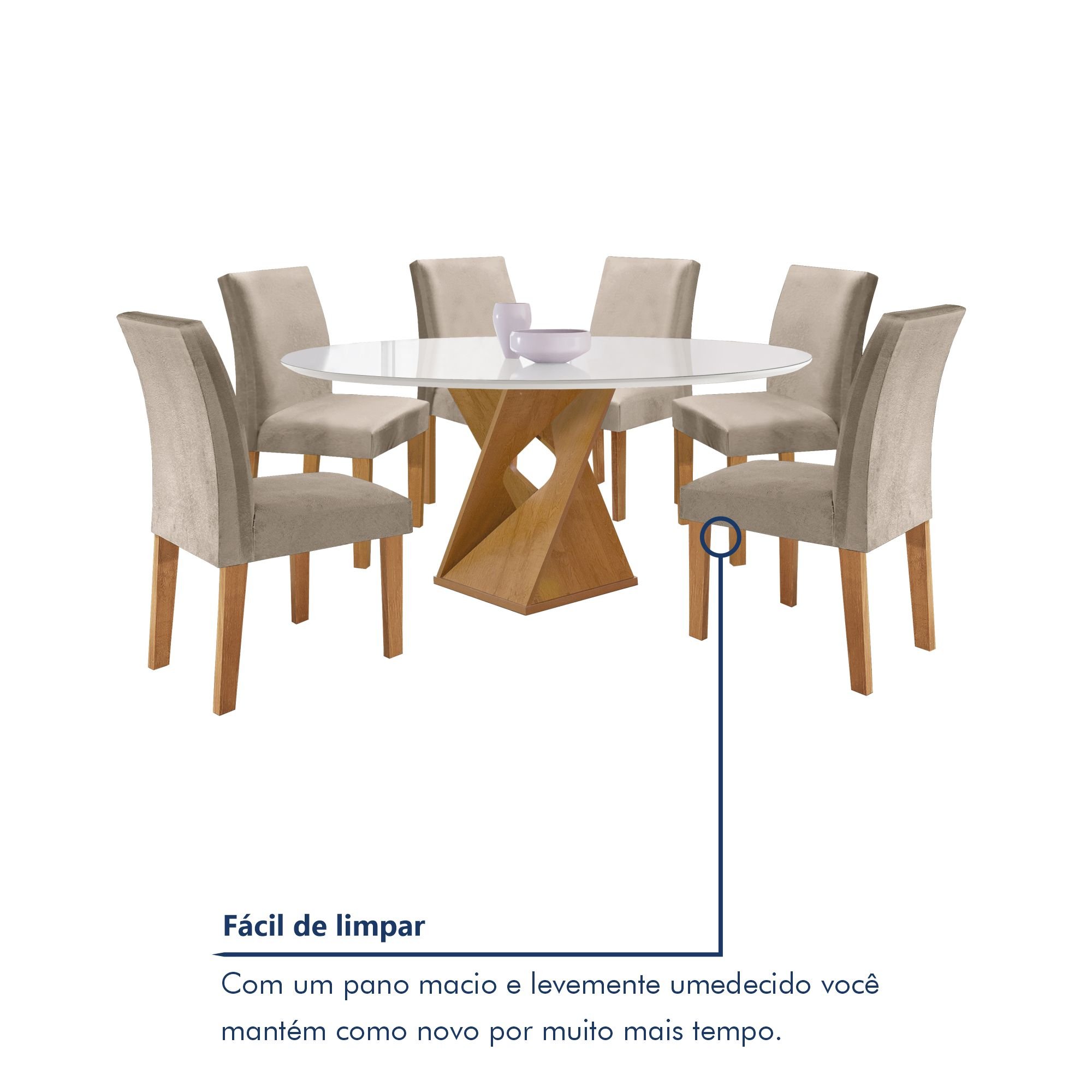 Conjunto Mesa Barcelona 120cmx120cm 6 Cadeiras Espanha Tampo Plus Redondo Vidro Yescasa - 8