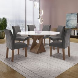 Conjunto Mesa Barcelona 120cmx120cm 6 Cadeiras Espanha Tampo Plus Redondo Vidro Yescasa - 1
