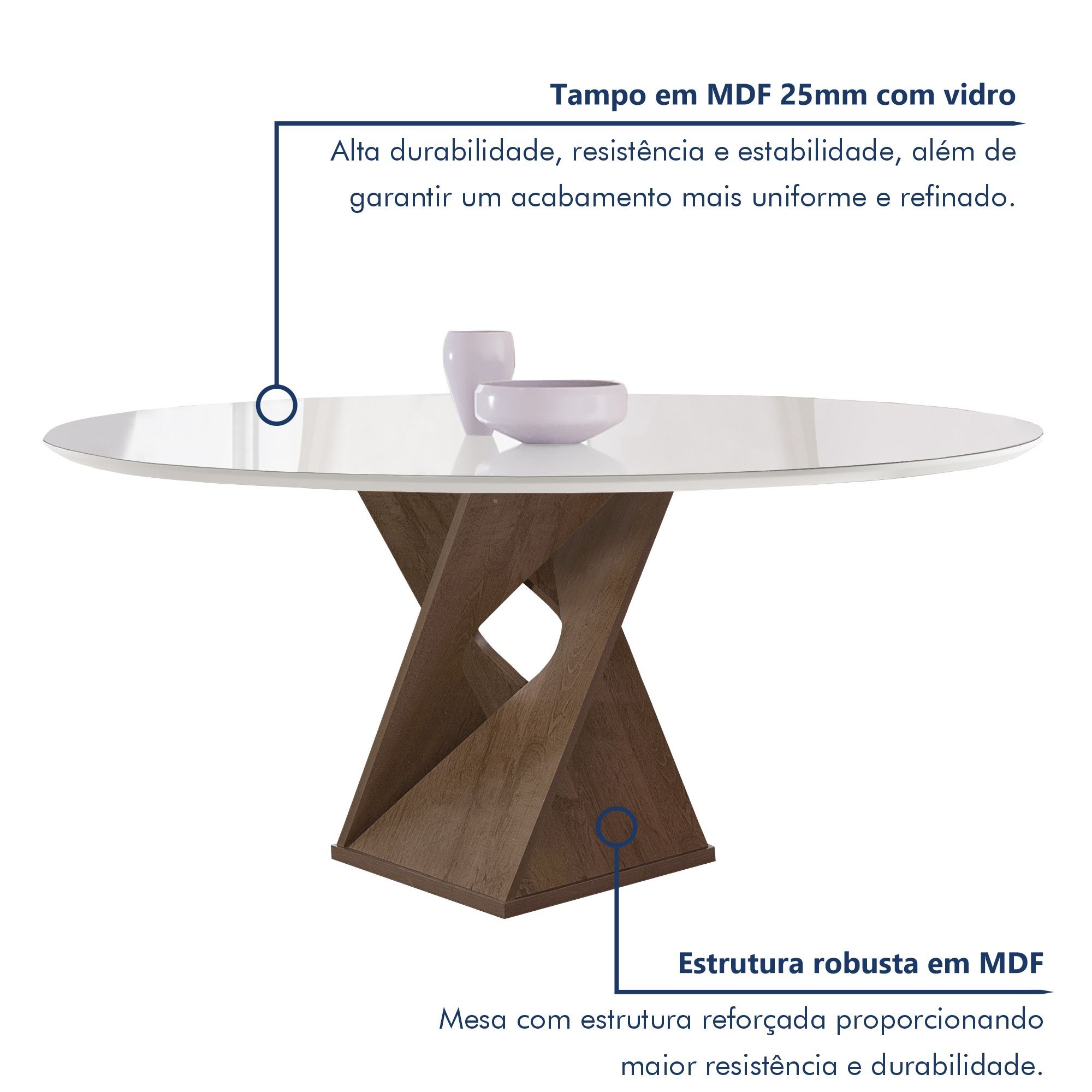 Conjunto Mesa Barcelona 120cmx120cm 6 Cadeiras Espanha Tampo Plus Redondo Vidro Yescasa - 2