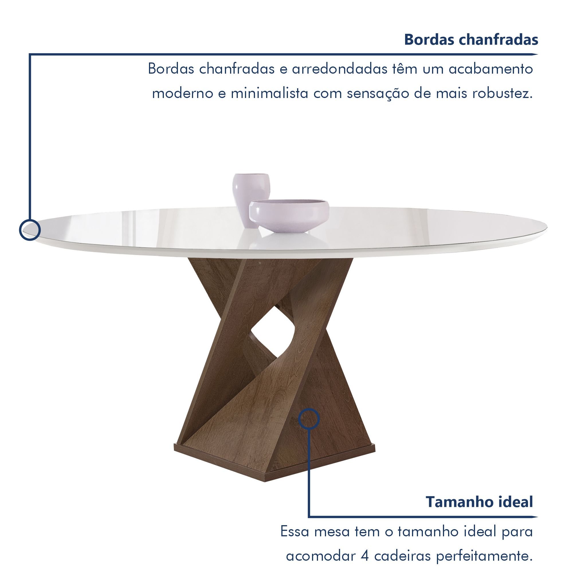 Conjunto Mesa Barcelona 120cmx120cm 6 Cadeiras Espanha Tampo Plus Redondo Vidro Yescasa - 4