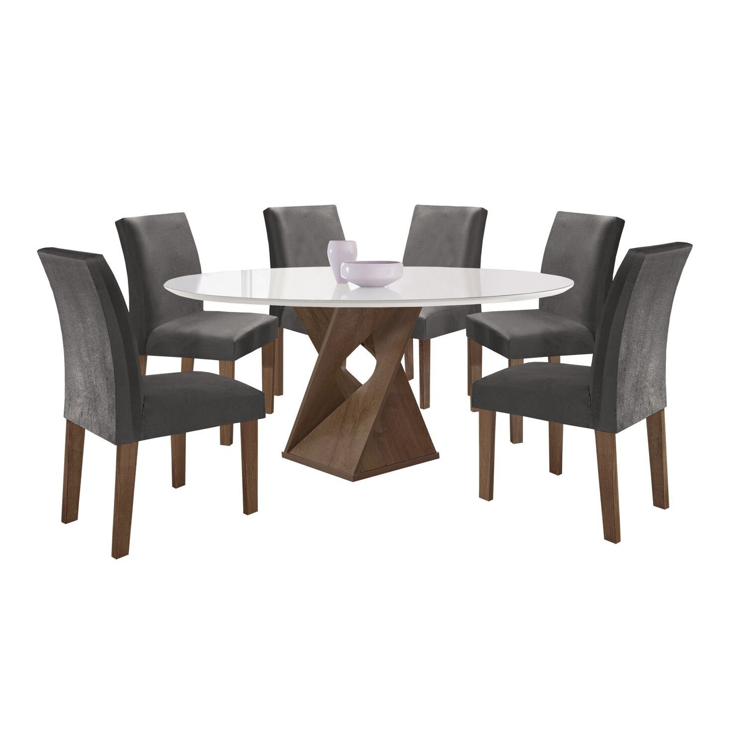 Conjunto Mesa Barcelona 120cmx120cm 6 Cadeiras Espanha Tampo Plus Redondo Vidro Yescasa - 13