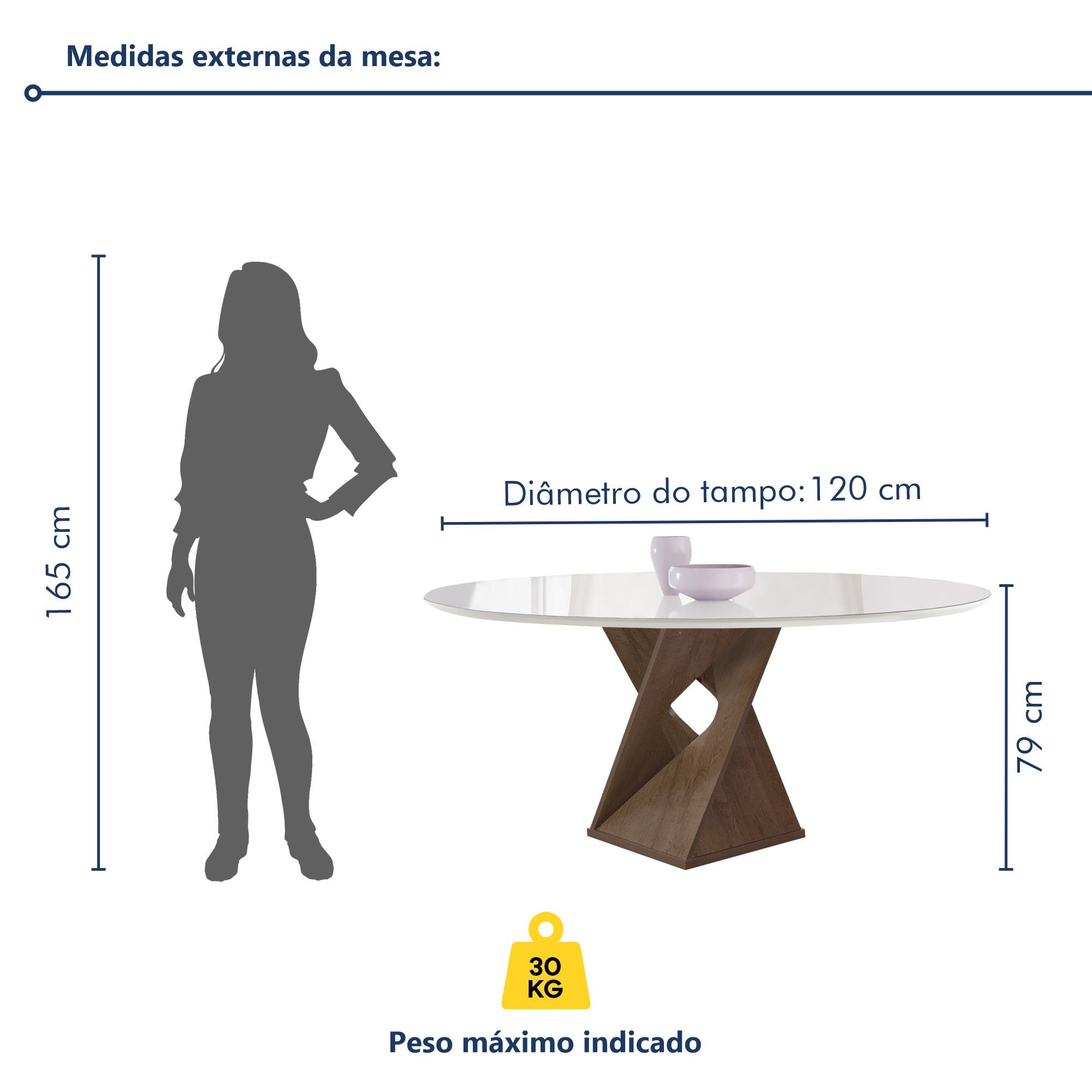 Conjunto Mesa Barcelona 120cmx120cm 6 Cadeiras Espanha Tampo Plus Redondo Vidro Yescasa - 9