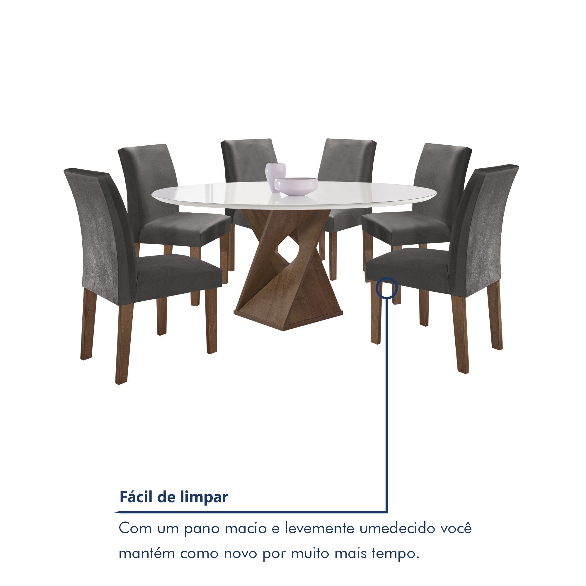 Conjunto Mesa Barcelona 120cmx120cm 6 Cadeiras Espanha Tampo Plus Redondo Vidro Yescasa - 8