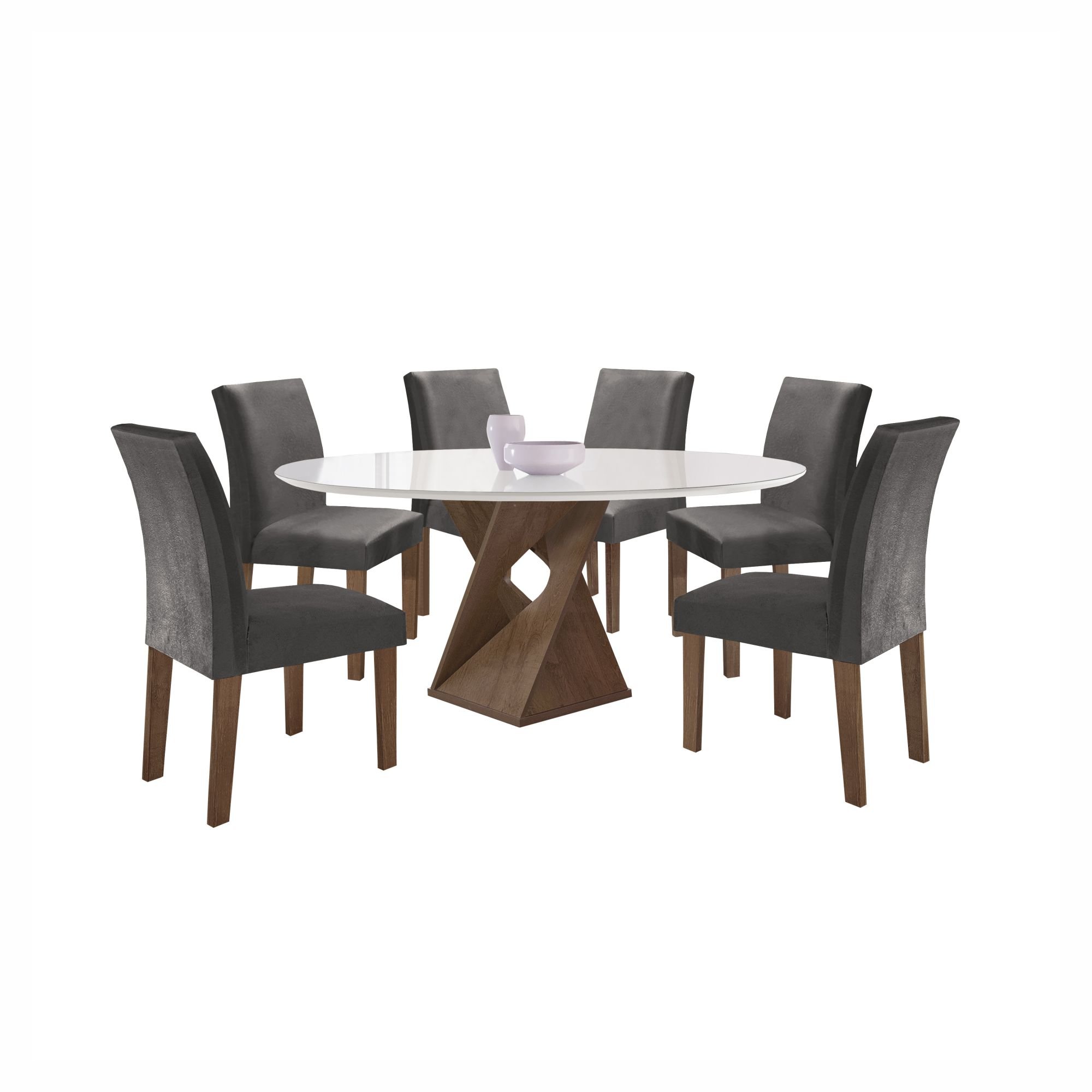 Conjunto Mesa Barcelona 120cmx120cm 6 Cadeiras Espanha Tampo Plus Redondo Vidro Yescasa - 14