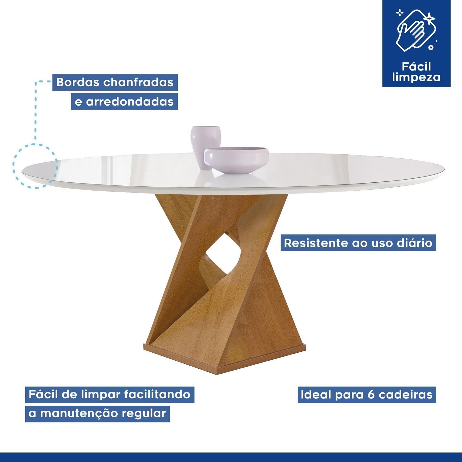 Conjunto Mesa Barcelona 120cmx120cm 6 Cadeiras Espanha Tampo Plus Redondo Vidro Yescasa - 4