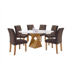 Conjunto Mesa Barcelona 120cmx120cm 6 Cadeiras Espanha Tampo Plus Redondo Vidro Yescasa - 14