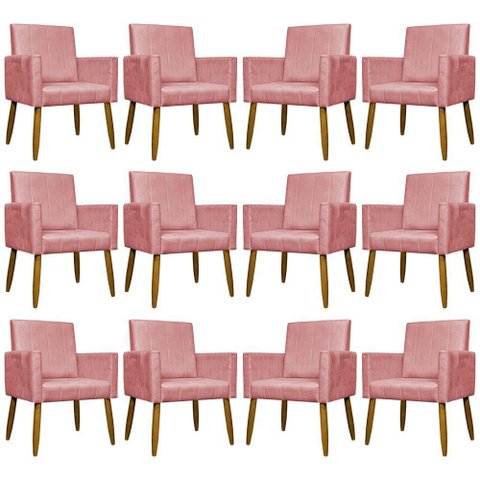 Kit 12 Poltronas Decorativas Mari Pé Palito Castanho - Rosê Suede