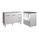 Ver imagem 1 de Balcão Armário Gabinete Bruna 118 Cm com Tampo Tampão e Balcão Evelyn para Cooktop 4 Bocas