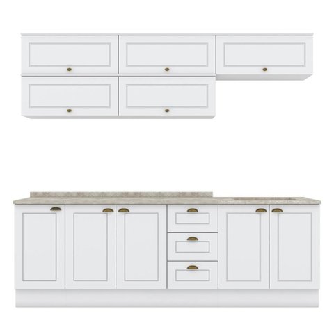 Cozinha Modulada Americana 8 Peças Balcão 120cm Branco/calcare com Tampo - Móveis Henn
