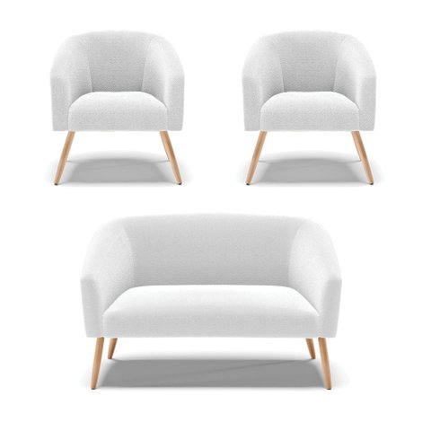 Kit 1 Sofá Namoradeira e 2 Poltronas Stella Bouclê Pés Palito Natural - D'Rossi Off White