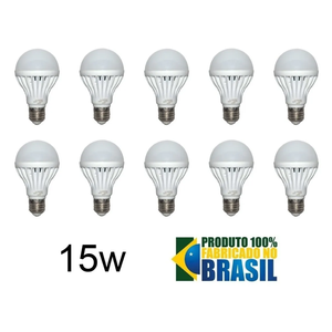 Kit 10 Lâmpada Led 15w Bulbo Soquete E27 Bivolt 6500k Branco Frio