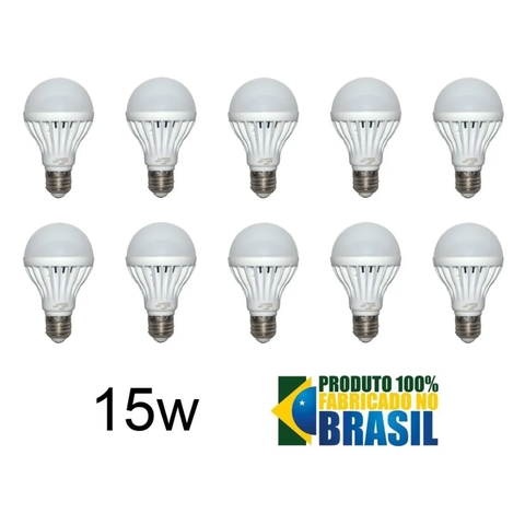 Kit 10 Lâmpada Led 15w Bulbo Soquete E27 Bivolt 6500k Branco Frio