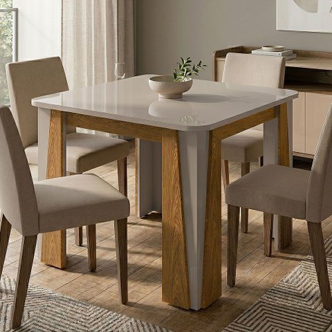 Mesa de Jantar Ópera 4 Lugares Naturalle e Off White com Design Moderno e Elegante