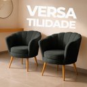 Ver mais imagens de Kit 2 Poltrona Sala Decorativa Pétala Veludo Cinza Pés Palito Castanho - Arkell