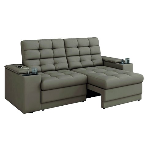 Sofá Retrátil e Reclinável 2,05m 3 Lugares com Porta Copos Entrada Usb Kansas Veludo Cappuccino