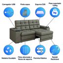 Ver imagem 5 de Sofá Retrátil e Reclinável 2,05m 3 Lugares com Porta Copos Entrada Usb Kansas Veludo Cappuccino