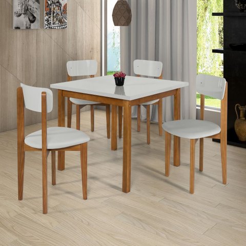 Mesa Cadeiras 90cm Mdf Pinus Estofado Ideal para Apartamento:off White