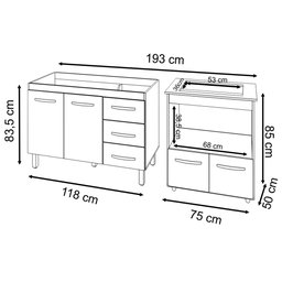Balcão Armário Cozinha Gabinete de Pia 120 Cm Bruna e Balcão para Fogão Cooktop 4 Bocas e Forno Evel - 6