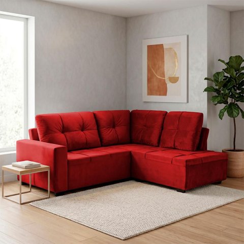 Sofá de Canto com Chaise Ibarra Suede Velut Vermelho - King House