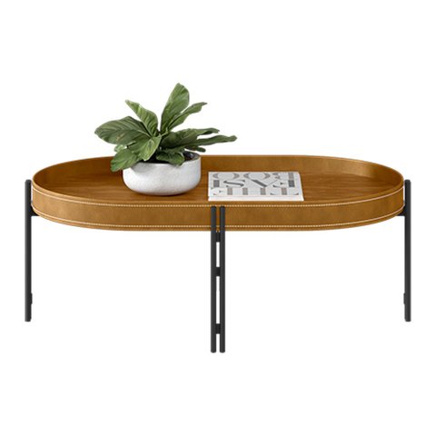 Mesa de Centro Isi Nature Fosco e Couro Caramelo 93x35 cm - D’Rossi