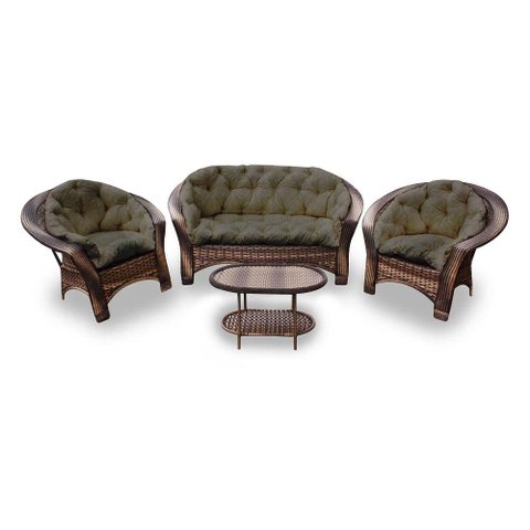 Conjunto de Sofá Fibra Sintética 19 - 1 Sofá 2 L + 2 Poltronas + 1 Mesa Centro - Tecido Duna Fendi