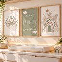 Ver imagem 1 de Kit 3 Quadros Infantil Arco Íris Quarto Bebê Menino Menina 40x60 Moldura Madeira NO8