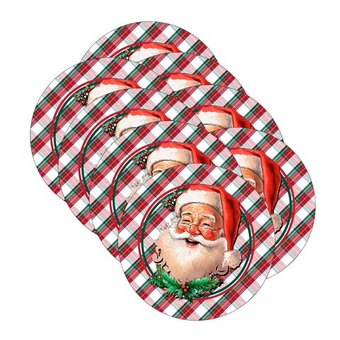 Kit Sousplat Natal Noel Xadrez Nsw 8 Peças com Base