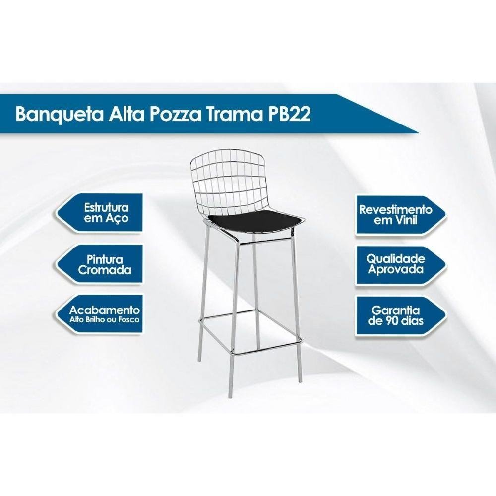 Banqueta Sala de Jantar Trama Pb22cr 1 Un Vinil Preto-cromado - Pozza - 3