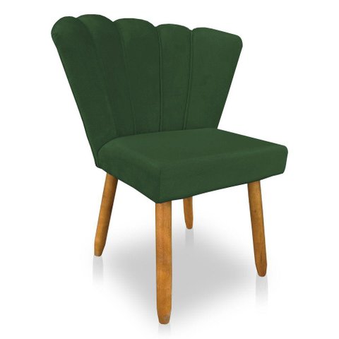 Cadeira Poltrona Flor Veludo Verde Pés Palito Castanho