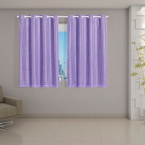 Cortina Daily Varão 2m Blackout Cinza PVC com Voil Xadrez 2,80MX1,60m Sala Quarto Lilás