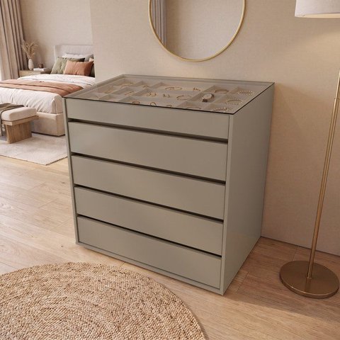 Cômoda 5 Gavetas com Organizador Belize Cinza/Fendi