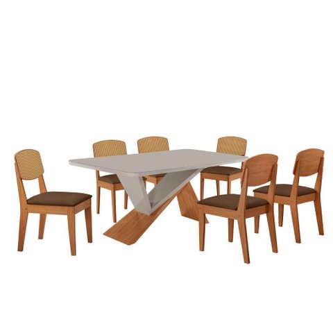 Mesa de Jantar Yasmin 180cm Tampo Mdf Vidro Canto Copo com 6 Cadeiras Copper Premium