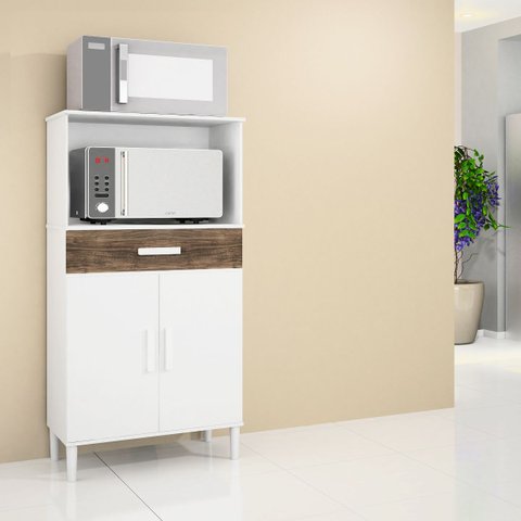 Balcão Armário Organizador Microondas e Forno Duplo Branco/rústico