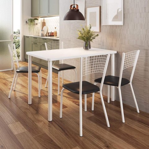 Conjunto Mesa de Jantar com 4 Cadeiras Multimóveis Cr50265 Branco/preto