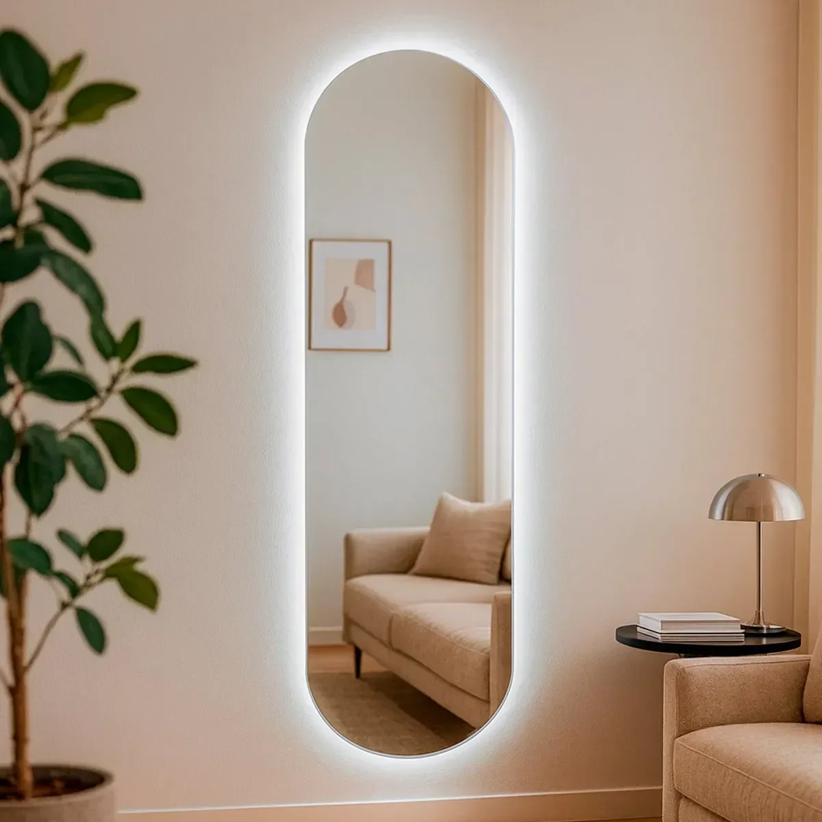 Espelho de Parede Orgânico Grande com Led Frio Pílula 150x50 Decorativo para Quarto Banheiro Sala