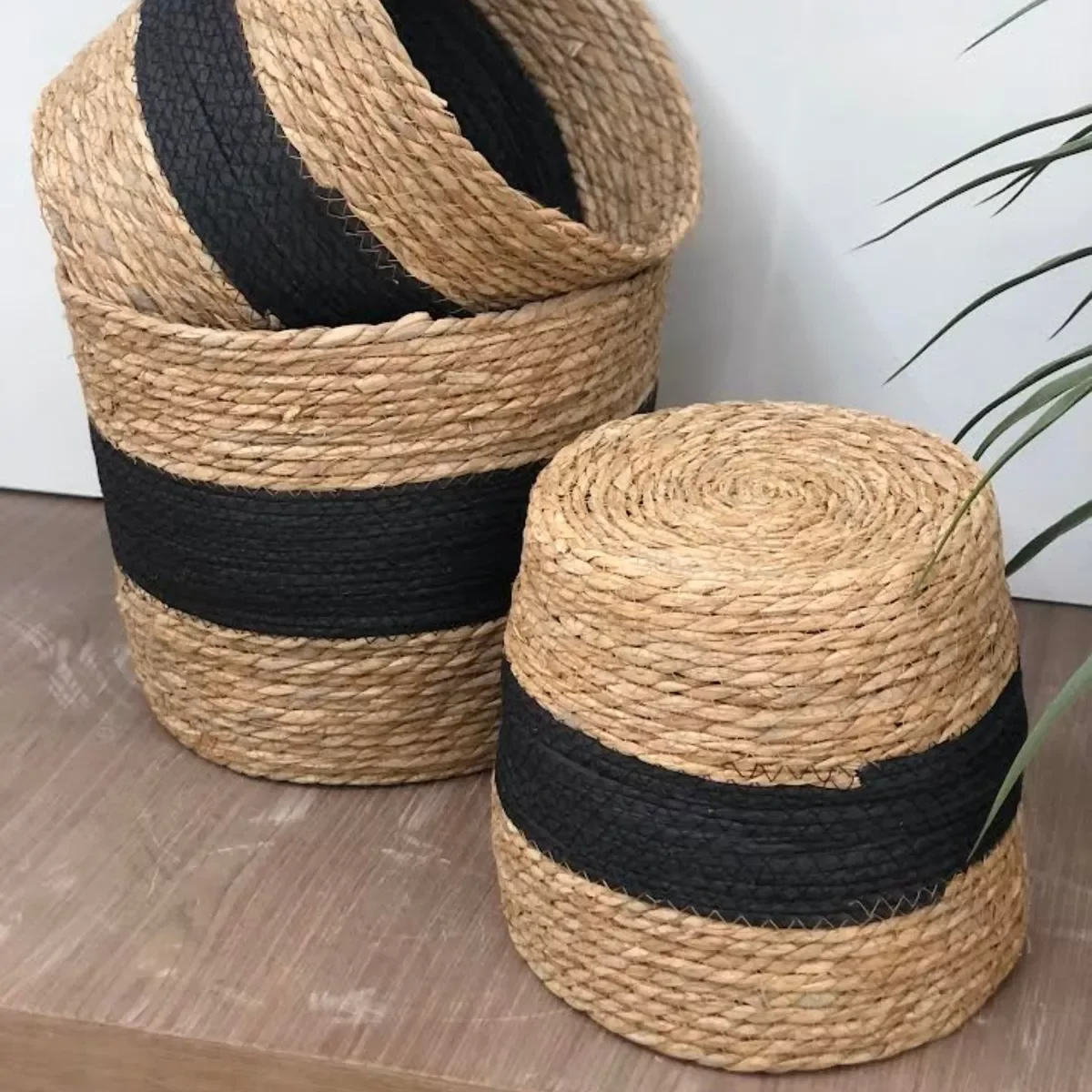 Ver imagem 5 de Jogo 3 Cestos Fibra Natural Organizador Palha com Preto