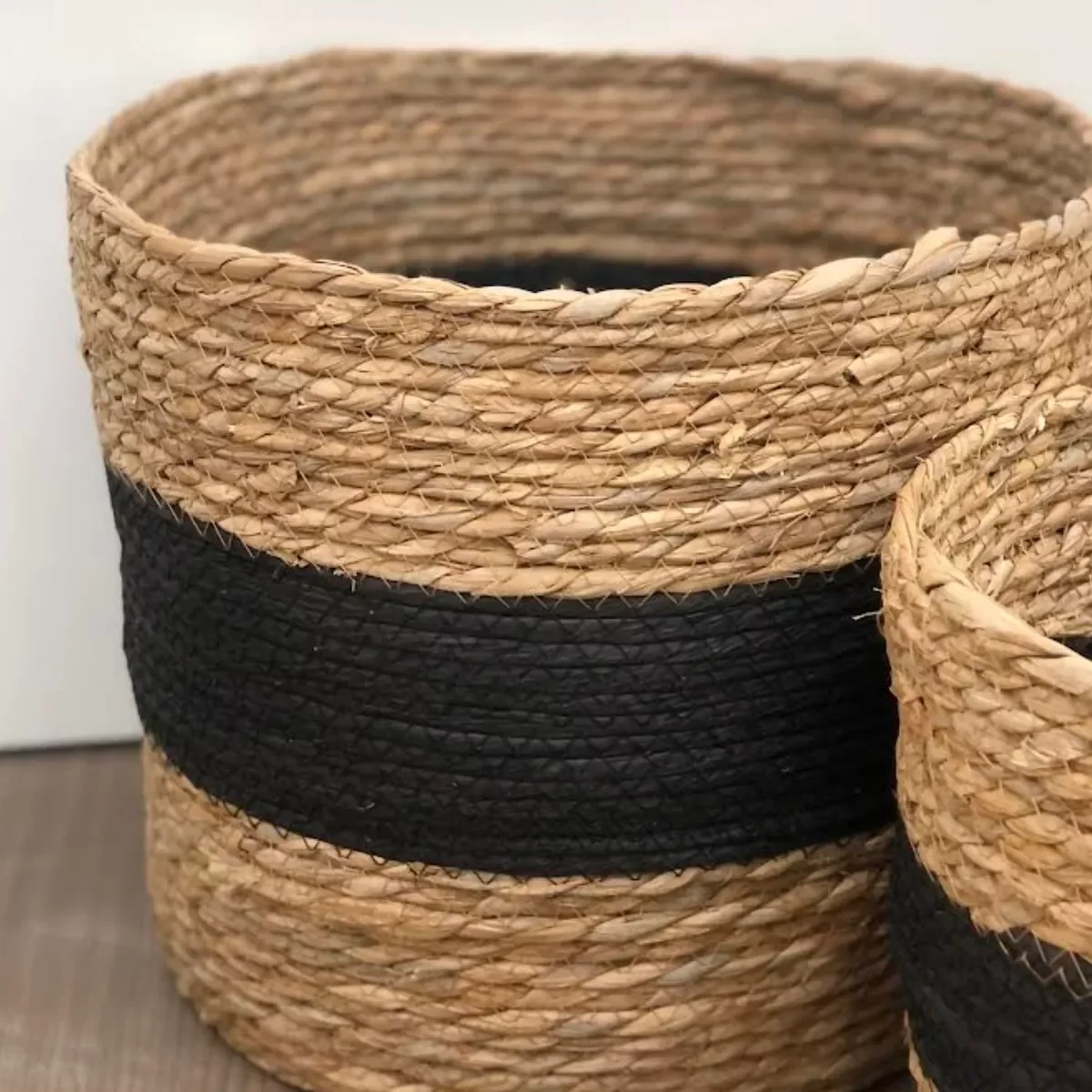 Ver imagem 4 de Jogo 3 Cestos Fibra Natural Organizador Palha com Preto